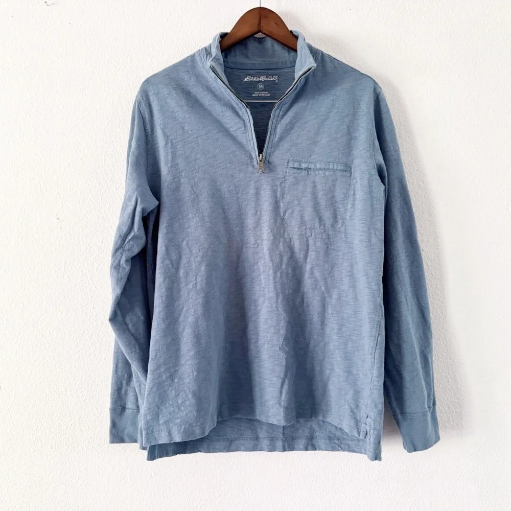 Eddie Bauer Blue Quarter Zip Cotton Pullover Outdoor Medium Athleisure Casual